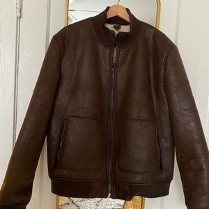 Express Brown Bomber Jacket Suede Sherpa Lined - Size Men Large